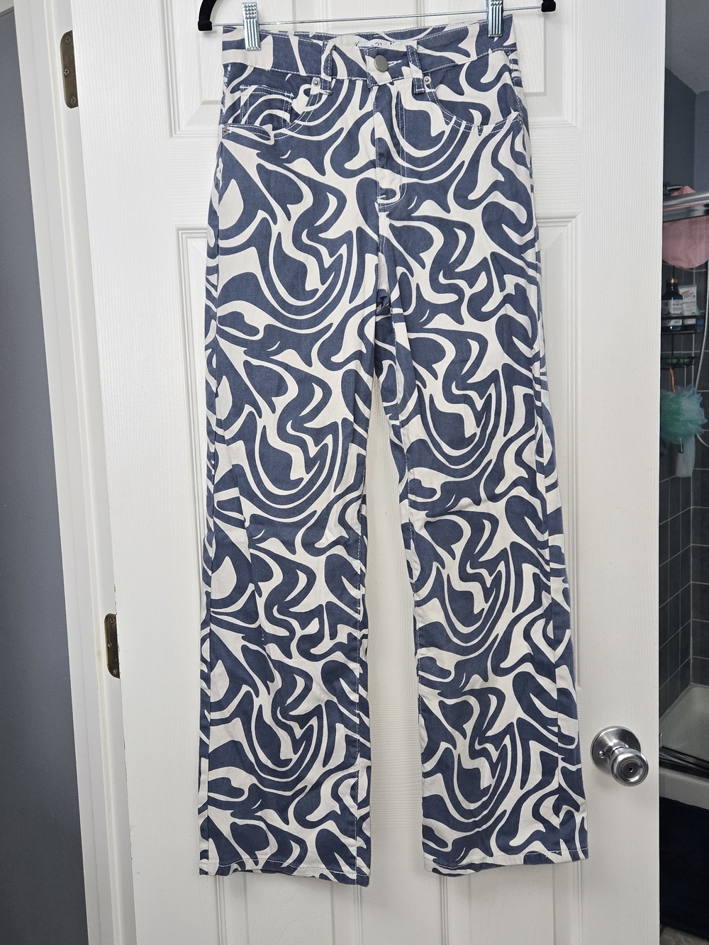 Rue21 Small Blue White Psychedelic Swirl Print High Rise Straight Leg Jeans